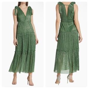 Sabina Musayev Helena Metallic Tiered Maxi Dress 💚 XS